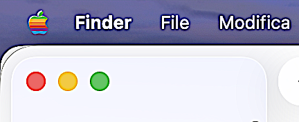 Barra dei menu del Mac con ColorApple attivo: la mela del menu Apple a sei colori accanto alle voci Finder, File e Modifica.